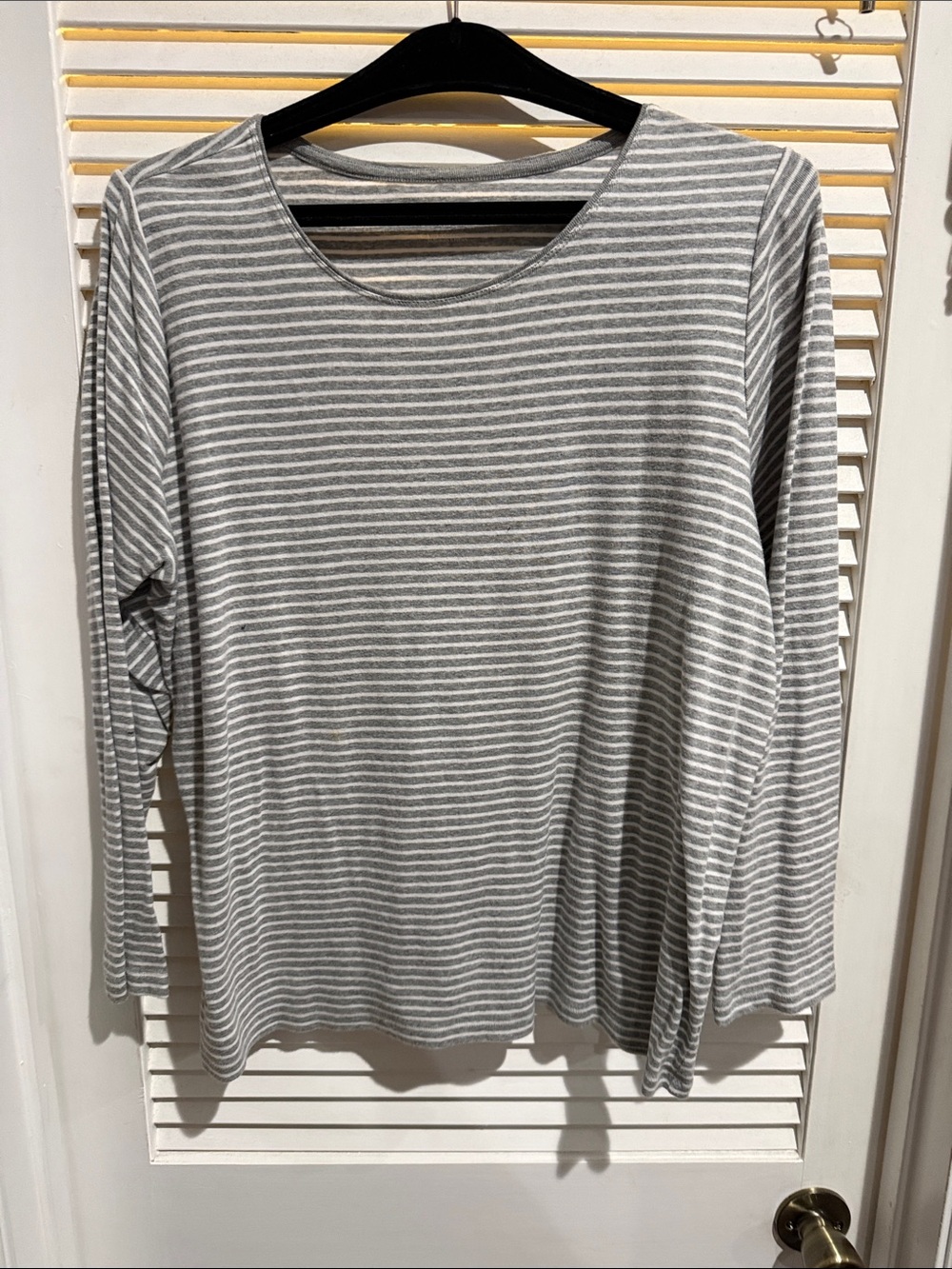 Christopher & Banks Grey and White Striped Long-Sleeve Crewneck Top